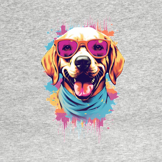 Dog with sunglasses by megaphone